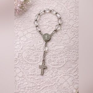 Saint Benedict Finger Rosary Medal Heart Beads Catholic Vintage Baptism Chaplet